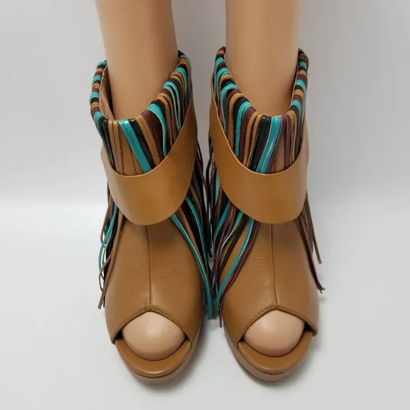 Charm City Sole Womens Fringe Platform Heel Ankle Booties Peep Toe Size 8