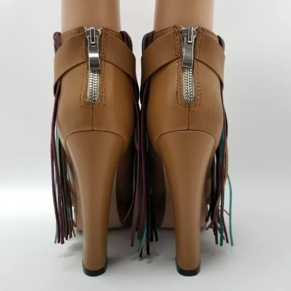 Charm City Sole Womens Fringe Platform Heel Ankle Booties Peep Toe Size 8