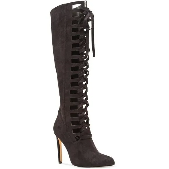 Chelsea &amp; Zoe Pauline Lace-Up Boots in Black Microfiber 10 New with Box Womens