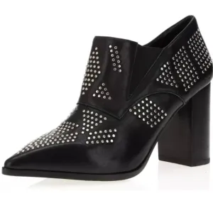Chloe women’s black studs leather pointed ankle booties block heel size 37.5