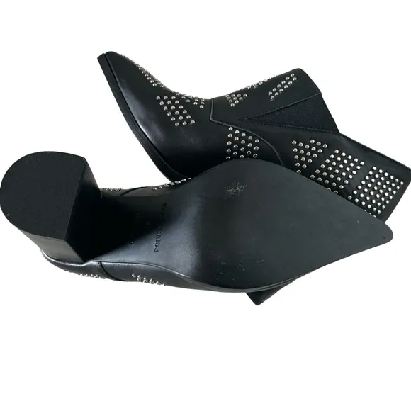 Chloe women’s black studs leather pointed ankle booties block heel size 37.5