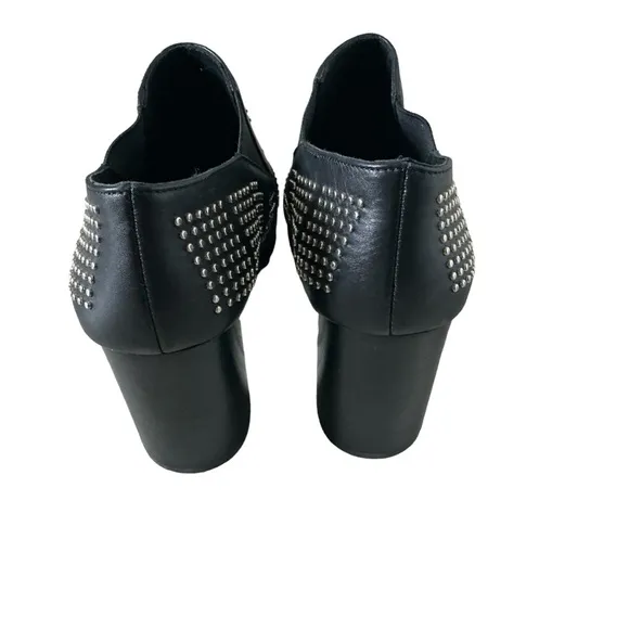 Chloe women’s black studs leather pointed ankle booties block heel size 37.5
