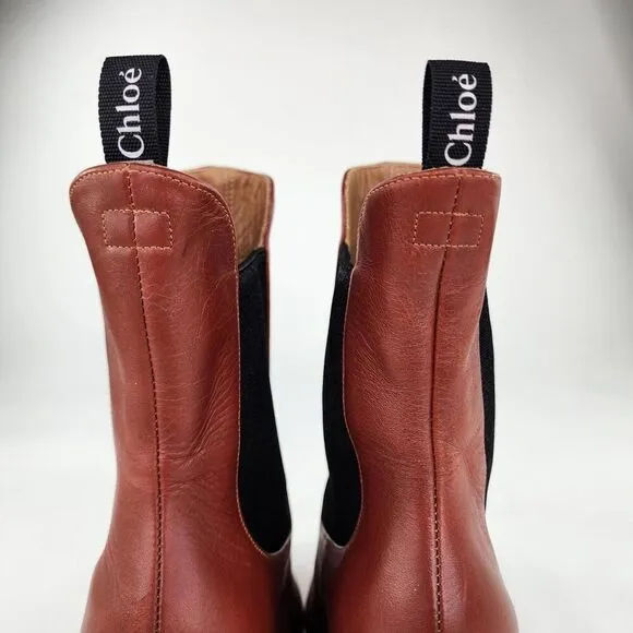 Chloe Wave Ankle Boots Womens US 7 Brown Pull Tab Chelsea Pointed Toe Booties