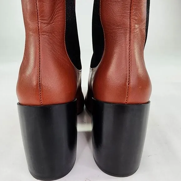 Chloe Wave Ankle Boots Womens US 7 Brown Pull Tab Chelsea Pointed Toe Booties