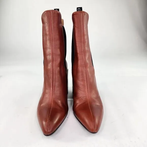 Chloe Wave Ankle Boots Womens US 7 Brown Pull Tab Chelsea Pointed Toe Booties