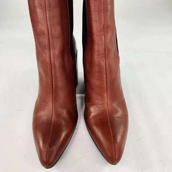 Chloe Wave Ankle Boots Womens US 7 Brown Pull Tab Chelsea Pointed Toe Booties