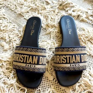 Christian Dior Navy and Tan Slide Sandals ☀️authentic☀️
