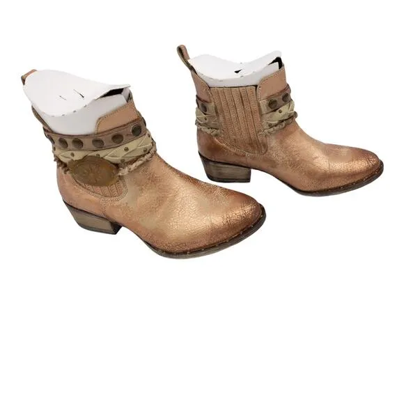 Circle G Western Women's Metallic Rose Gold Braided Harness Leather Ankle Boots