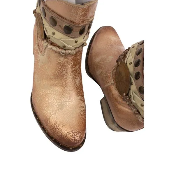 Circle G Western Women's Metallic Rose Gold Braided Harness Leather Ankle Boots