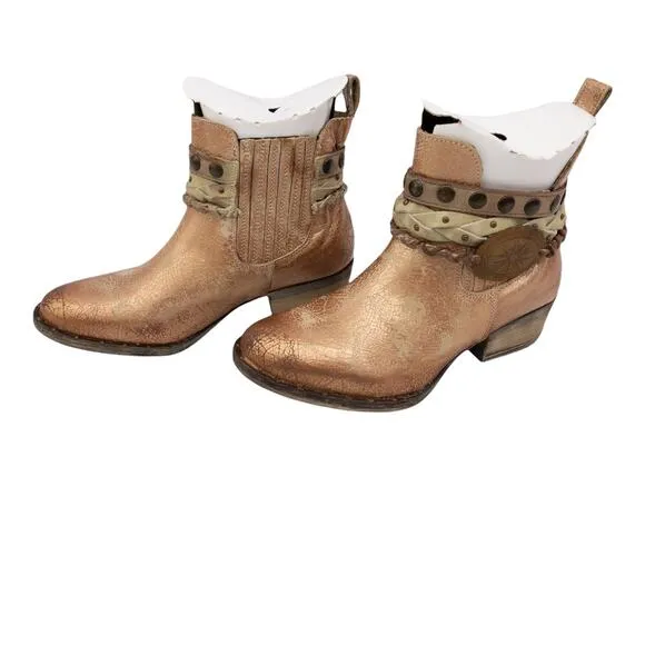 Circle G Western Women's Metallic Rose Gold Braided Harness Leather Ankle Boots