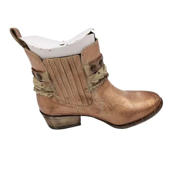 Circle G Western Women's Metallic Rose Gold Braided Harness Leather Ankle Boots