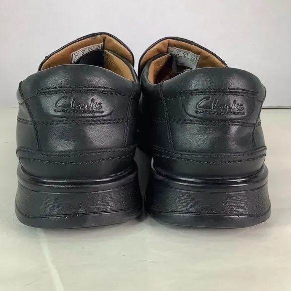 CLARKS COLLECTION Cushion Ortholite Black Leather Oxford Slip On Shoes Sz 11