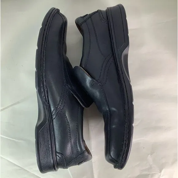 CLARKS COLLECTION Cushion Ortholite Black Leather Oxford Slip On Shoes Sz 11