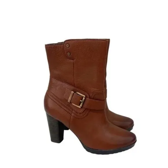 Clarks Indigo Lida Sayer Leather Side Zip Heeled Ankle Boots 64504