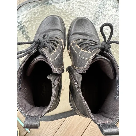 Clarks Leather Nikki North Black Ankle Boots Lace Up Zip Up Woman's Size 8.5M