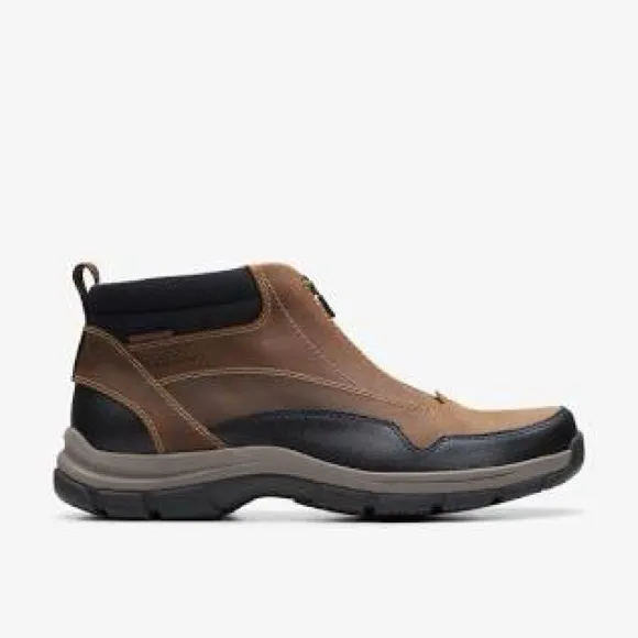 Clarks Men's Walpath Zip Waterproof Oxford Boot- Dark Tan Leather- 11M