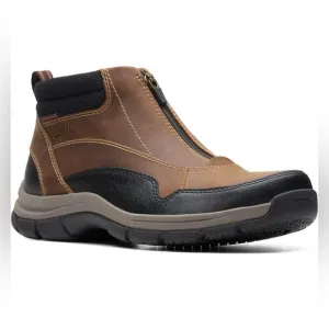 Clarks Men's Walpath Zip Waterproof Oxford Boot- Dark Tan Leather- 11M