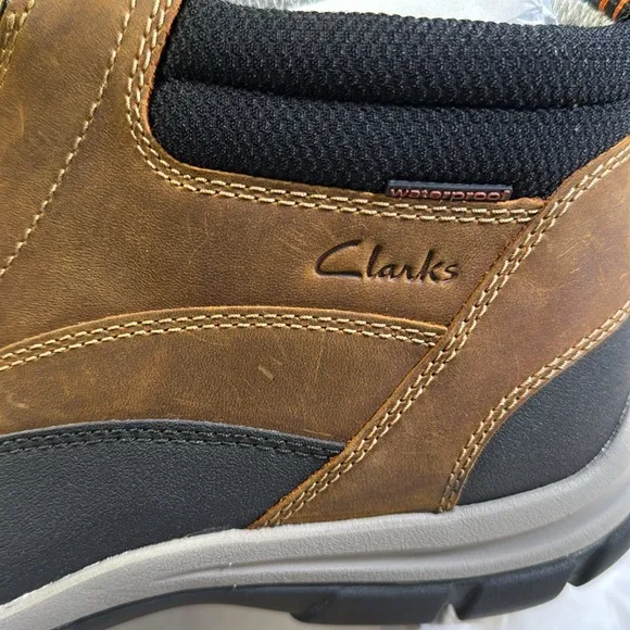Clarks Men's Walpath Zip Waterproof Oxford Boot- Dark Tan Leather- 11M