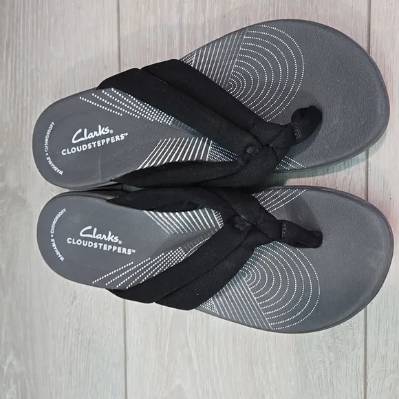 Clarks Women Arla KaylieCloudsteppers Cushionsoft Thong Wedge Sandals shoes sz 7
