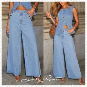 Classic Button Accent High Waist Wide Leg Jeans