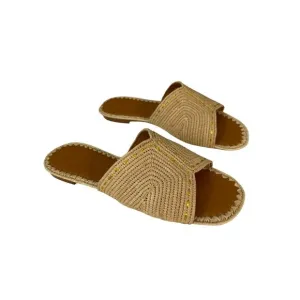 Clergerie Paris $375 Sandals Sz 37 7  INENI Raffia Naturel Flip Flops NEW