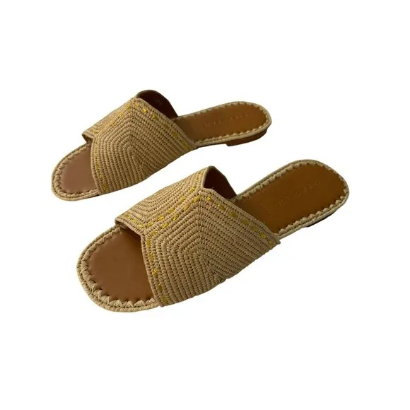 Clergerie Paris $375 Sandals Sz 37 7  INENI Raffia Naturel Flip Flops NEW