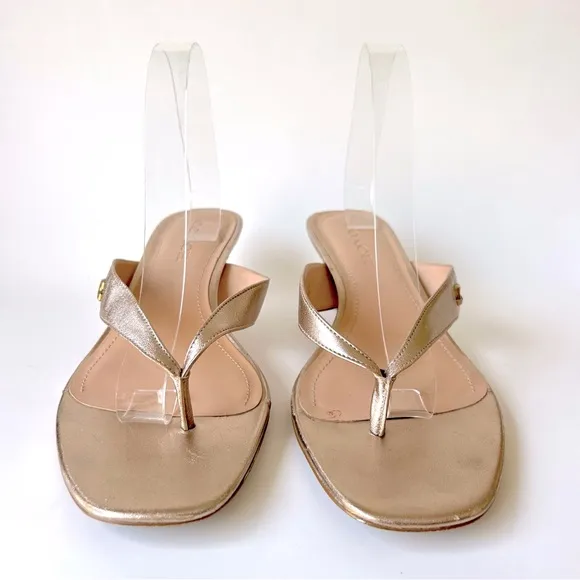 Coach Audree Kitten Heel Sandals Thong Low Heel Champagne Gold Leather Size 9.5