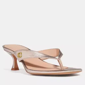 Coach Audree Kitten Heel Sandals Thong Low Heel Champagne Gold Leather Size 9.5