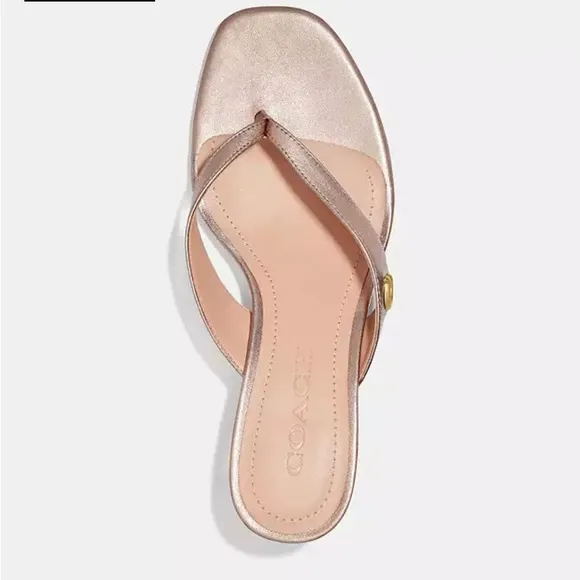 Coach Audree Kitten Heel Sandals Thong Low Heel Champagne Gold Leather Size 9.5
