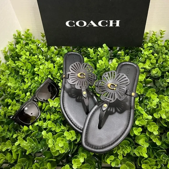 Coach Black Floral Sandals