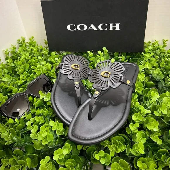 Coach Black Floral Sandals