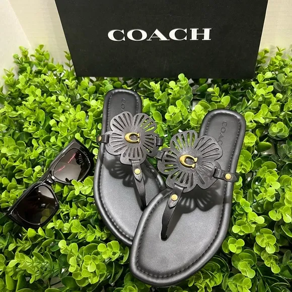 Coach Black Floral Sandals