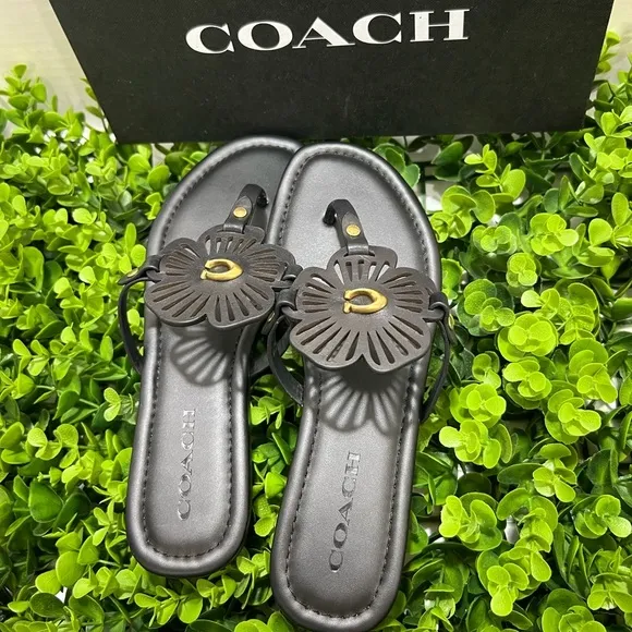 Coach Black Floral Sandals