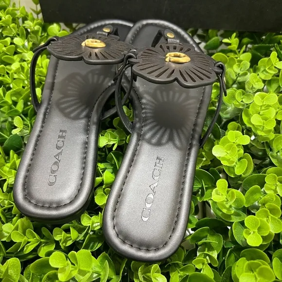 Coach Black Floral Sandals