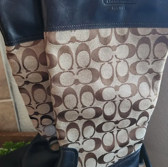 Coach Chrissi Dark Brown Leather and Canvas Signature Print Boots