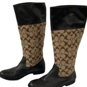 Coach Chrissi Dark Brown Leather and Canvas Signature Print Boots