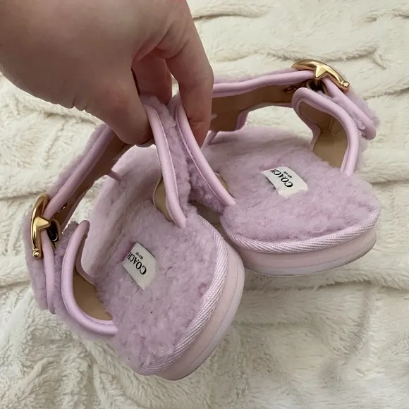 Coach Hollie shearling Flip Flop pale pink