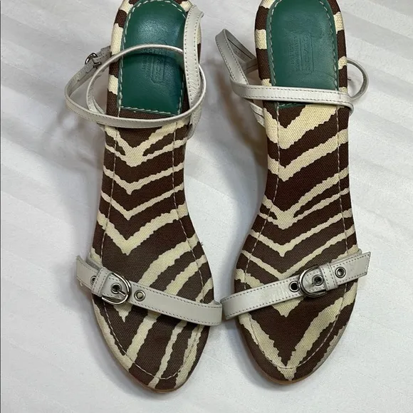Coach Jodie Wood Heeled Sandals, White Leather