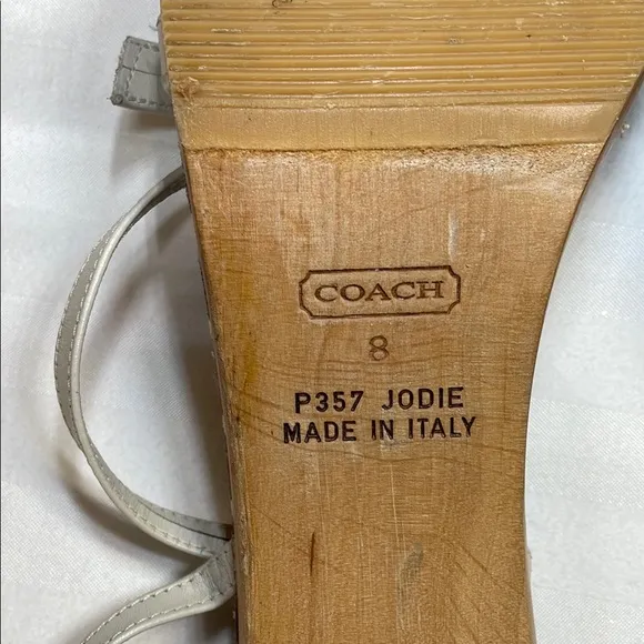 Coach Jodie Wood Heeled Sandals, White Leather