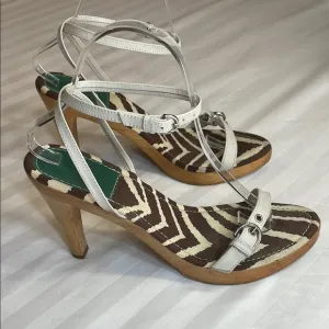 Coach Jodie Wood Heeled Sandals, White Leather