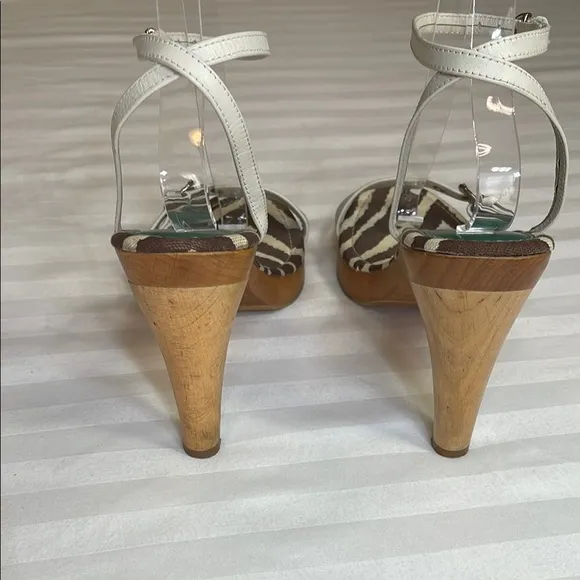 Coach Jodie Wood Heeled Sandals, White Leather