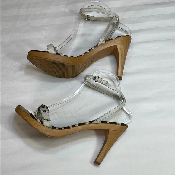 Coach Jodie Wood Heeled Sandals, White Leather