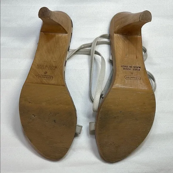 Coach Jodie Wood Heeled Sandals, White Leather