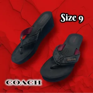 Coach Jolene Leather Platform Signature Flip Flop  Sandals 9 B Signature C Black
