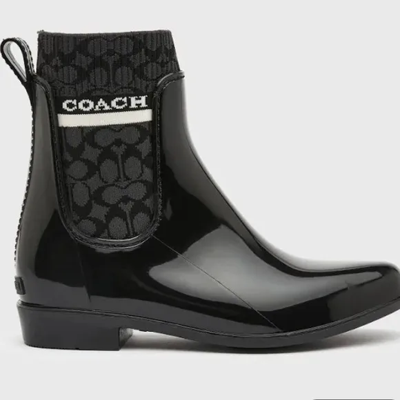 Coach NEW Rivington signature Logo black rain boots size 5