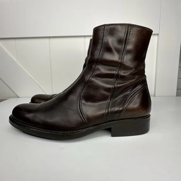 Coach Sawyer Ankle Boots Leather Made In Italy Side Zip Brown Men's Size 8