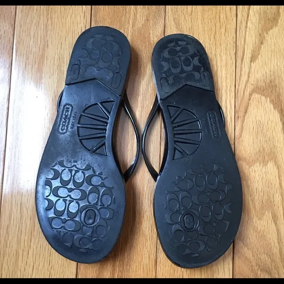 Coach Signature Black/ Gold Flop Flops/ Sandals