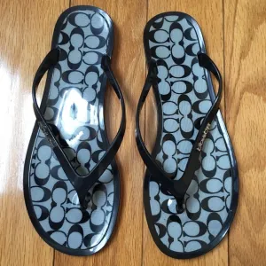 Coach Signature Black/ Gold Flop Flops/ Sandals
