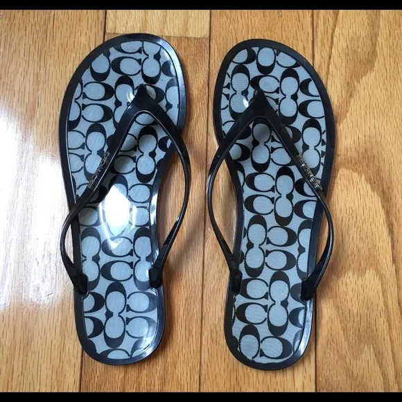 Coach Signature Black/ Gold Flop Flops/ Sandals
