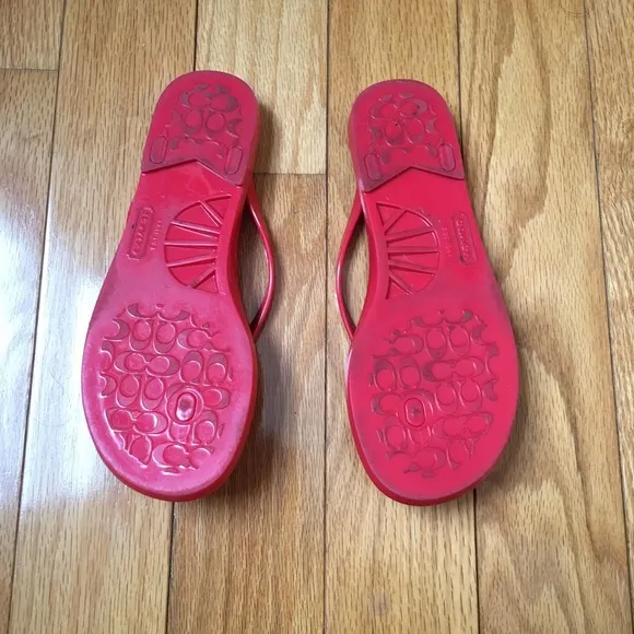 Coach Signature Logo Red/Gold Flip Flops/ Sandals